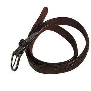 VINTAGE Leather Belt Strap Embossing Western‎ Scrollwork Strap Brown Size M